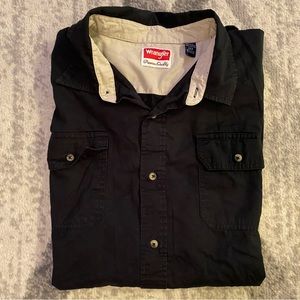 Wrangler Premium Quality Men's Button Up Shirt Short Sleeve Black 2XT 100%Cotton